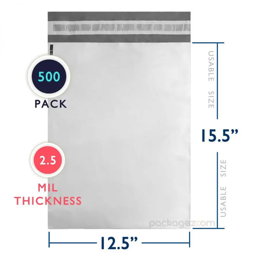 500 Pc Poly Mailer 2.5 Mil (12.5" X 15.5") #5
