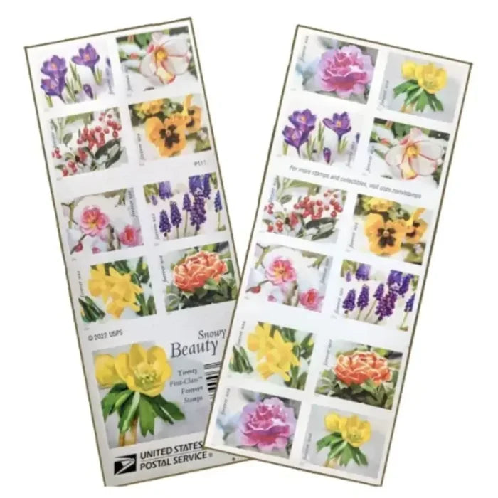 100x Snowy Beauty FlowersUSPS Postage Forever Stamps