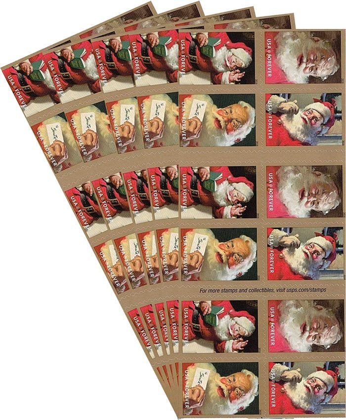 100x Sparkling Santa USPS Postage Forever Stamps