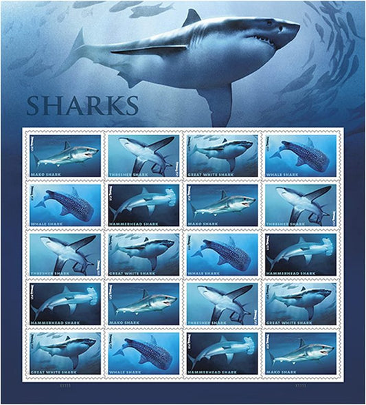 100x Sharks USPS Postage Forever Stamps