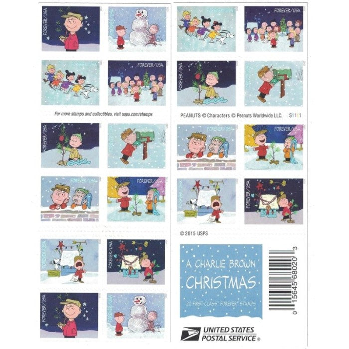 100 Books of Charlie Brown Holiday Snow sled stamps