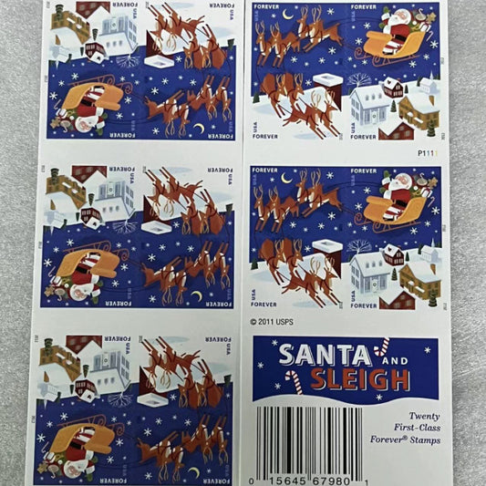 100 Books of Santa & Sleigh Holiday Stamps