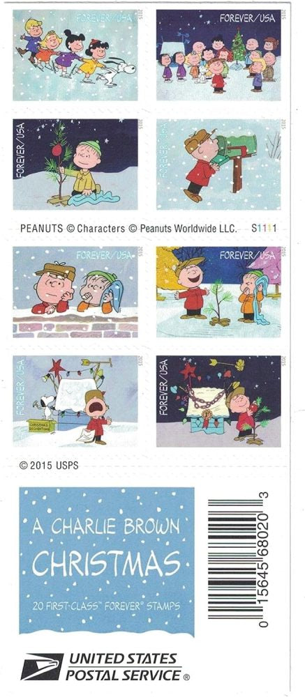 100 Books of Charlie Brown Holiday Snow sled stamps